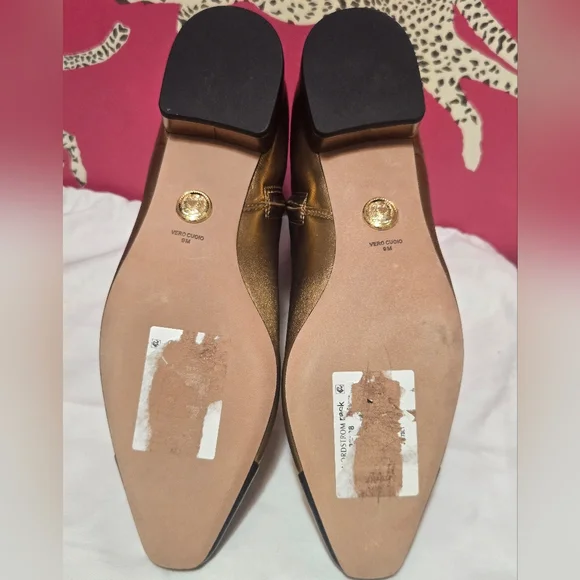 NWT Veronica Beard Cecile Cap Toe Gold Metallic Leather Ankle Boots Size 9M - Picture 9 of 9